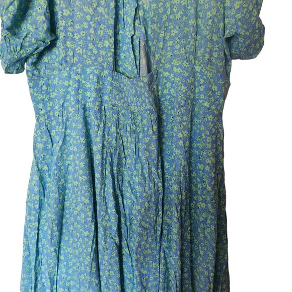 Mango Flowy Flower Printed Dress size 18 NWT Blue Green Button Front 3XL - Picture 13 of 15